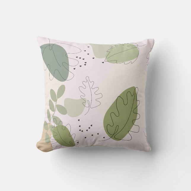 Modern Exotic Leaves Pattern Throw Pillow (Front)