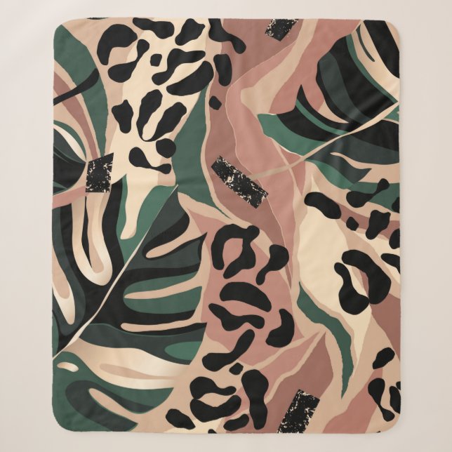 Modern exotic pattern with leopard skin. Creative  Sherpa Blanket (Front)