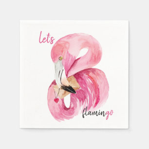 Modern Exotic Pink Let's Flamingo Watercolor  Napkin