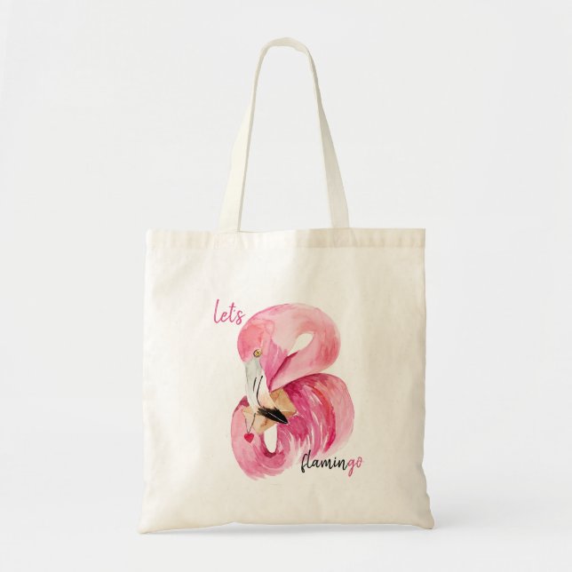 Modern Exotic Pink Let's Flamingo Watercolor  Tote Bag (Front)