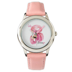 Modern Exotic Pink Let's Flamingo Watercolor   Watch