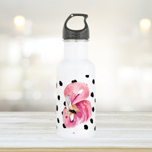 Modern Exotic Pink Watercolor Flamingo & Dots 532 Ml Water Bottle