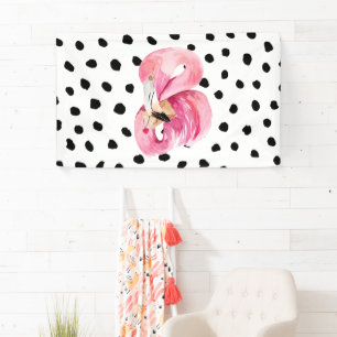 Modern Exotic Pink Watercolor Flamingo & Dots Banner