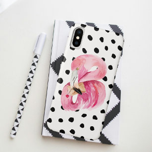 Modern Exotic Pink Watercolor Flamingo & Dots Case-Mate iPhone Case