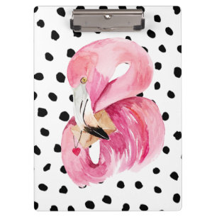 Modern Exotic Pink Watercolor Flamingo & Dots Clipboard