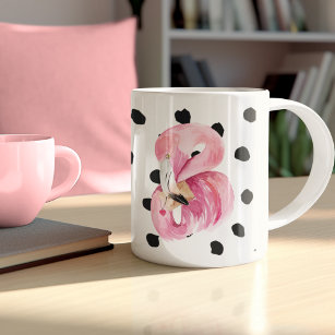 Modern Exotic Pink Watercolor Flamingo & Dots Coffee Mug
