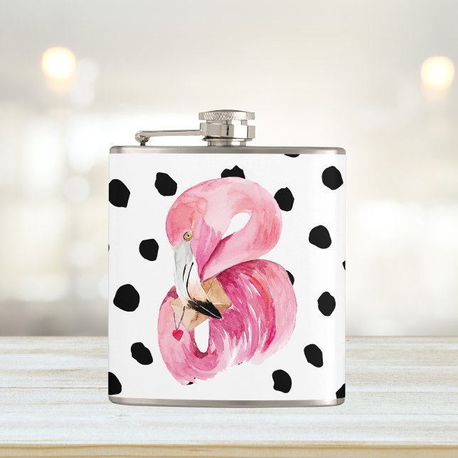 Modern Exotic Pink Watercolor Flamingo & Dots Hip Flask (Creator Uploaded)