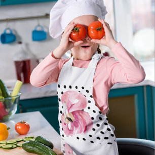 Modern Exotic Pink Watercolor Flamingo & Dots Kids Apron