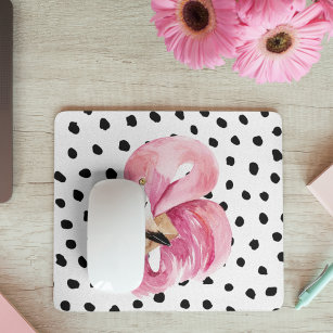 Modern Exotic Pink Watercolor Flamingo & Dots Mouse Pad