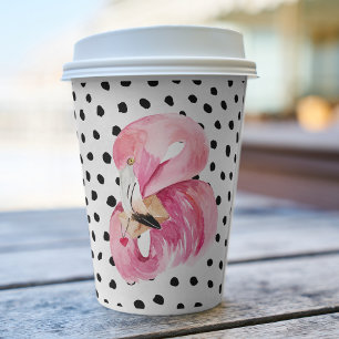 Modern Exotic Pink Watercolor Flamingo & Dots Paper Cups