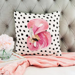 Modern Exotic Pink Watercolor Flamingo & Dots Throw Pillow<br><div class="desc">Modern Exotic Pink Watercolor Flamingo & Dots</div>