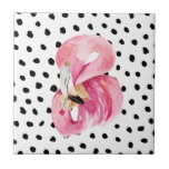 Modern Exotic Pink Watercolor Flamingo & Dots Tile<br><div class="desc">Modern Exotic Pink Watercolor Flamingo & Dots</div>