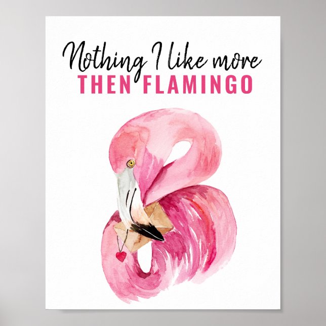 Modern Exotic Pink Watercolor Flamingo Gift Poster (Front)