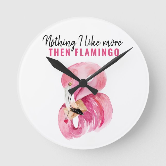 Modern Exotic Pink Watercolor Flamingo Gift Round Clock (Front)