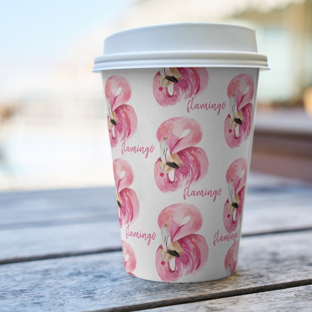 Modern Exotic Pink Watercolor Flamingo Pattern Paper Cups (Creator Uploaded)