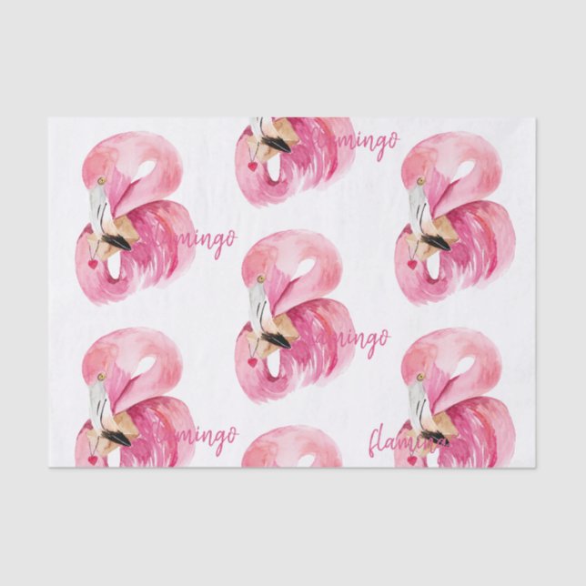Modern Exotic Pink Watercolor Flamingo Pattern Tissue Paper (Front)