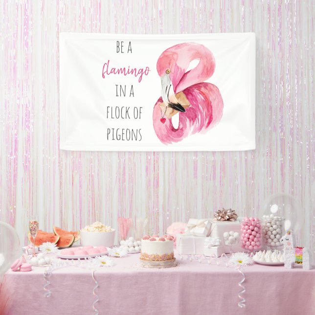 Modern Exotic Pink Watercolor Flamingo With Quote Banner (Party)