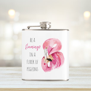 Modern Exotic Pink Watercolor Flamingo With Quote Hip Flask