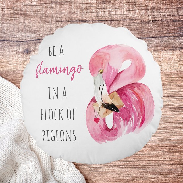 Modern Exotic Pink Watercolor Flamingo With Quote Round Pillow (Creator Uploaded)