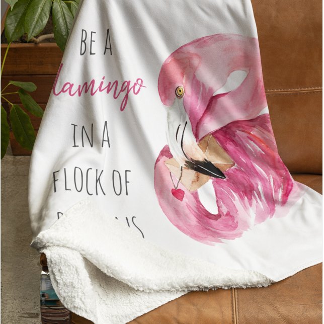 Modern Exotic Pink Watercolor Flamingo With Quote Sherpa Blanket (Creator Uploaded)