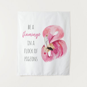 Modern Exotic Pink Watercolor Flamingo With Quote Tapestry