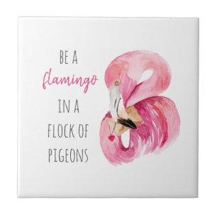 Modern Exotic Pink Watercolor Flamingo With Quote Tile