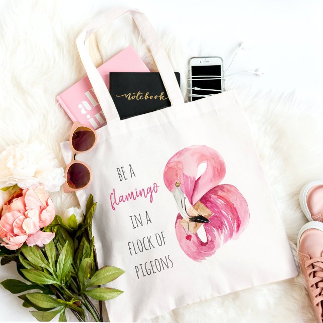 Modern Exotic Pink Watercolor Flamingo With Quote Tote Bag (Creator Uploaded)