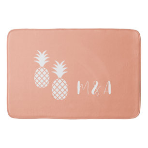 Modern Exotic Pink White Pineapple Pattern Bath Mat