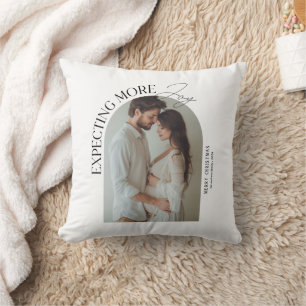 Modern Expecting More Joy Baby Photo Christmas Throw Pillow