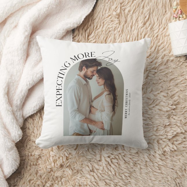 Modern Expecting More Joy Baby Photo Christmas Throw Pillow (Blanket)