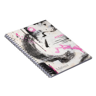 Modern expressive pink and black abstract painted notebook