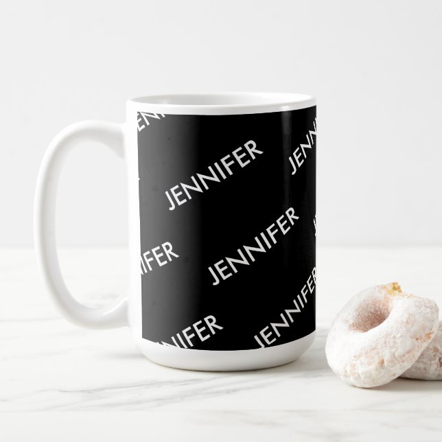 Modern Extravagant You Name It Personalized Black  Coffee Mug (With Donut)