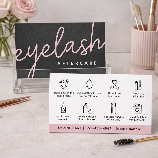 Modern Eyelash Extensions Lash Lift Aftercare Business Card (Eyelash Extension Aftercare Cards for Lash Artists | Client Care Instructions)