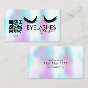 Modern Eyelashes Salon Beauty Faux Holographic   Business Card