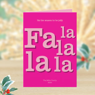 Modern Fa La Hot Pink Simple Typography Trendy Holiday Card