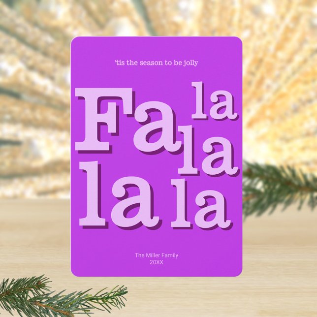 Modern Fa La Purple Simple Typography Chic Holiday Card (Trendy Christmas purple holiday cards with a bold typography design for a fresh modern feel)