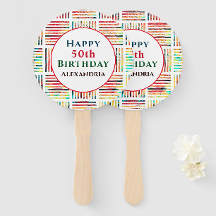 Modern Fabulous 50th Birthday Geometric Custom Hand Fan