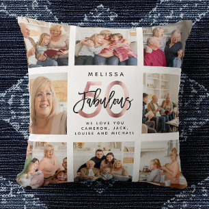Modern Fabulous 50th Birthday Photos Rose Gold Throw Pillow
