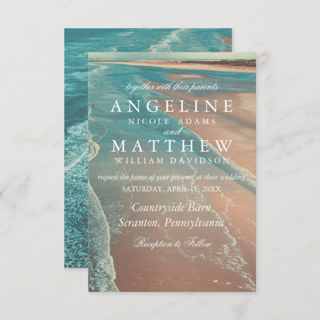 Modern Fade Tropical Beach Sea Wedding Card (Front/Back)