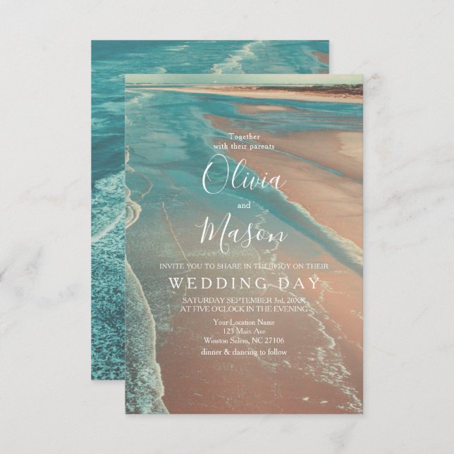 Modern Fade Tropical Beach Sea Wedding Card (Front/Back)
