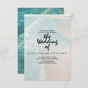 Modern Fade Tropical Beach Sea Wedding Card