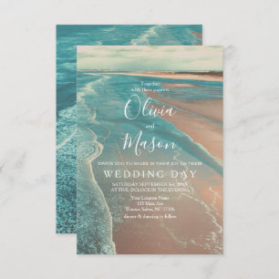 Modern Fade Tropical Beach Sea Wedding Card