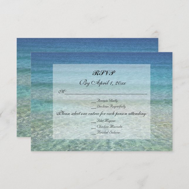 Modern Fade Tropical Beach Sea Wedding RSVP Invitation (Front/Back)
