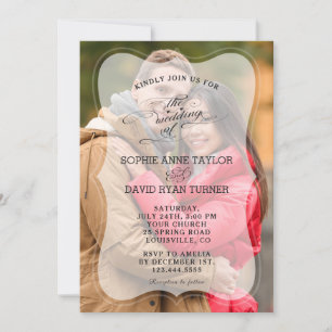 Modern Faded Photo Calligraphy Wedding Invitation