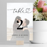 Modern Faded Photo Elegant Heart Script Wedding    Table Number<br><div class="desc">This stylish table number would be a great addition to your wedding celebration. Easily add your own details by clicking on the "personalize" option. 🌸 PLEASE NOTE: The size of this card is 3.5" x 5". If you’d like a larger size, please contact me before 💖 making your purchase. 📨...</div>