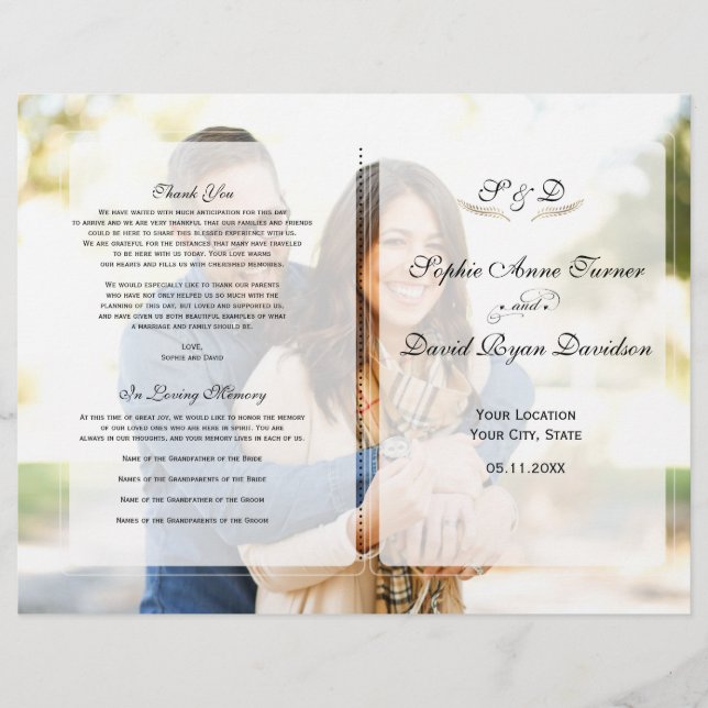 Modern Faded Photo Geometric Wedding Program (Front)