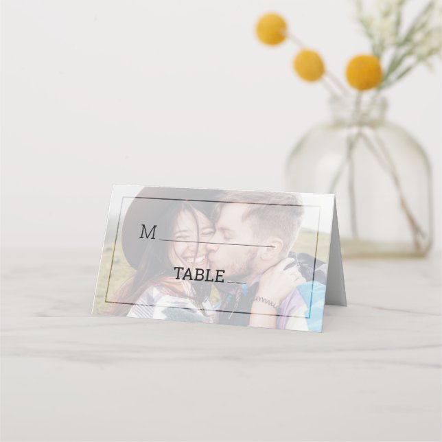 Modern Faded Photo Minimalist Typography Wedding Place Card (Front)