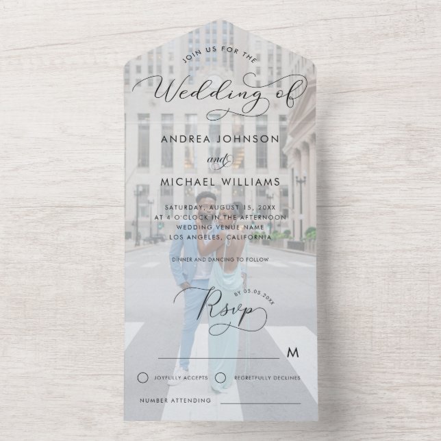 Modern Faded Photo Script Photo Wedding All In One Invitation (Inside)