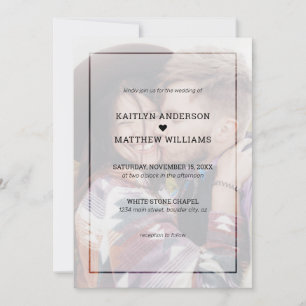 Modern Faded Photo Simple Black Typography Wedding Invitation