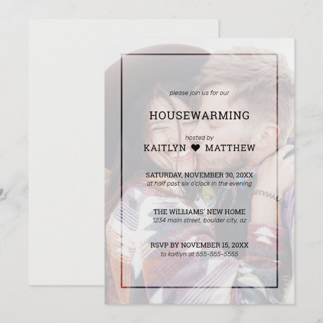 Modern Faded Photo Typography Housewarming Party Invitation (Front/Back)
